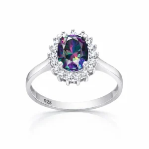 Gümüş Mistik Topaz Taşlı Oval Kadın Yüzük