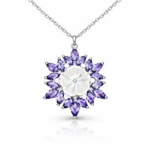 Gümüş Mor Lotus Desenli Çiçek Kadın Kolye