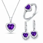 Gümüş Mor Taşlı Kalpli Kadın Set