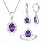 Gümüş Mor Zirkon Taşlı Damla Kadın Set