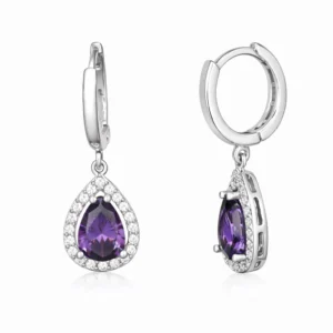 Gümüş Mor Zirkon Taşlı Damla Kadın Küpe