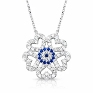 Gümüş Nazarlı Kalp Bayan Kolye