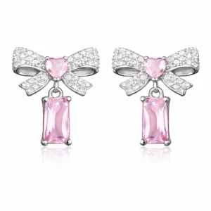 Gümüş Pembe Taşlı Fiyonk Kadın Küpe