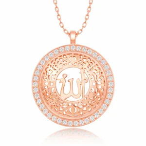 Gümüş Rose Allah Yazılı Kadın Kolye