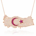 Gümüş Rose Ay Yıldız Türkiye Haritası Kadın Kolye