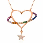 Gümüş Rose Kalp Yıldız Kadın Kolye