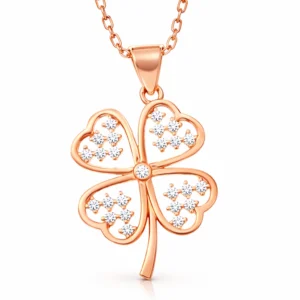 Gümüş Rose Kalpli Dört Yapraklı Yonca Kadın Kolye