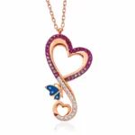 Gümüş Rose Kalpli Kelebek Kadın Kolye