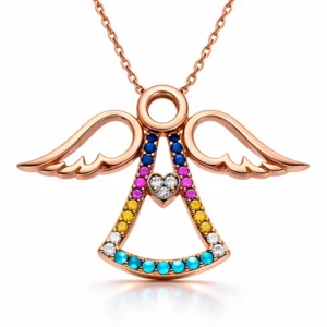 Gümüş Rose Kalpli Melek Bayan Kolye