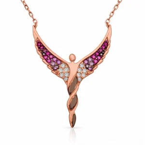 Gümüş Rose Kanatlı Melek Bayan Kolye
