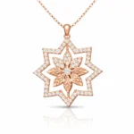 Gümüş Yıldız Çiçek Motifli Rose Bayan Kolye