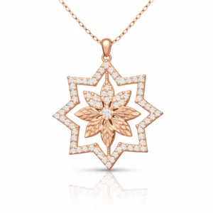 Gümüş Yıldız Çiçek Motifli Rose Bayan Kolye