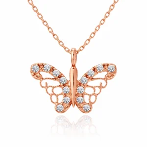 Gümüş Rose Kelebek Kadın Kolye