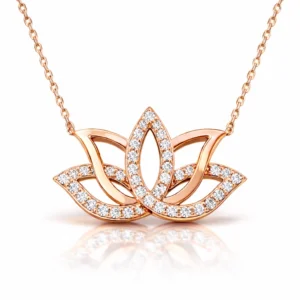 Gümüş Rose Lotus Çiçeği Kolye