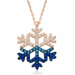 Gümüş Rose Mavi Taşlı Kar Tanesi Kolye