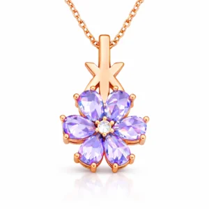 Gümüş Rose Mor Sevgi Çiçeği Kadın Kolye