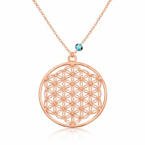 Gümüş Rose Nazar Gözlü Yaşam Çiçeği Kolye