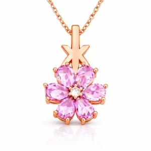 Gümüş Rose Pembe Sevgi Çiçeği Kadın Kolye