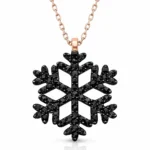 Gümüş Rose Siyah Taşlı Kar Tanesi Kadın Kolye