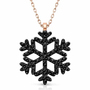 Gümüş Rose Siyah Taşlı Kar Tanesi Kadın Kolye