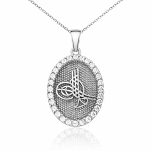 Gümüş Tuğra Oval Bayan Kolye