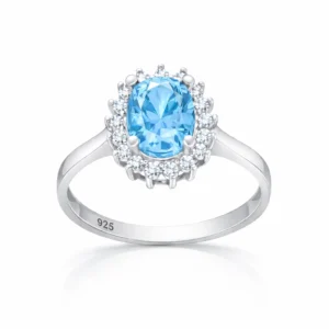 Gümüş Turkuaz Taşlı Oval Kadın Yüzük