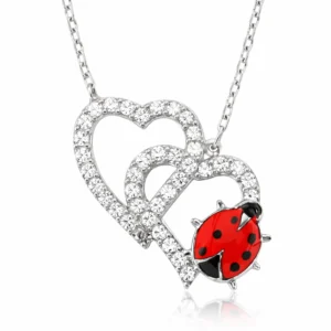 Gümüş Uğur Böcekli İkili Kalp Bayan Kolye