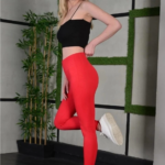 Kadın Full Likra Extra Toparlayıcı Yüksek Bel Dar Kalıp Günlük Spor Tayt - Kırmızı