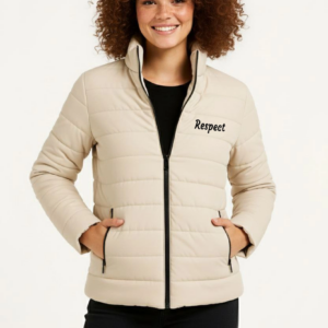 Kadın Mikro Su İtici Kapitone Baskılı Astarlı Fermuarlı Bomber Mont - Bej