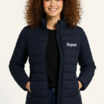 Kadın Mikro Su İtici Kapitone Baskılı Astarlı Fermuarlı Bomber Mont - Lacivert