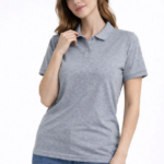 Kadın Pike Kumaş Düğmeli Yaka Regular Rahat Günlük Kısa kol Tişört T-shirt - Gri