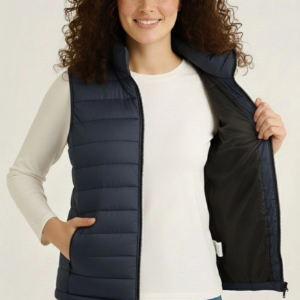 Kadın Şişme Fermuarlı Yelek Su itici Kapitone Astarlı Cepli Hafif Spor Kalıp - Lacivert