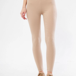 Kadın Fitilli Full Likralı Yüksek Bel Toparlayıcı Tayt Günlük ve Spor Kullanım - Bej