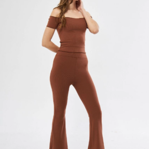 Kadın Yüksel Bel Fitilli İspanyol Paça Tayt - Kahve