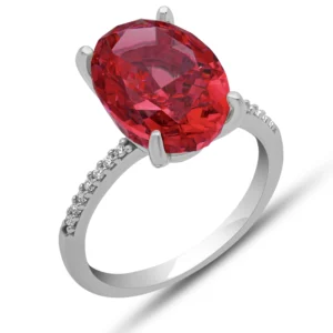 Gümüş Ice Cut Oval Kırmızı Zirkon Taşlı Kadın Yüzük