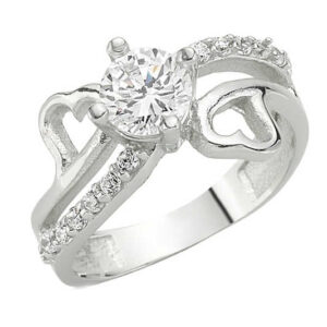 Gümüş Kalpli Tek Taş Bayan Yüzük