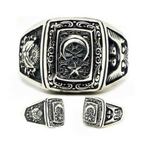 Gümüş Ay Yıldız Osmanlı Arması Kartal Desenli Erkek Yüzük