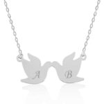 Gümüş Çifte Kumrular Harf Yazılı Kolye