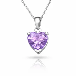Gümüş Pembe Taşlı Kalpli Kadın Kolye