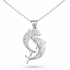 Gümüş Çift Yunus Balığı Kadın Kolye