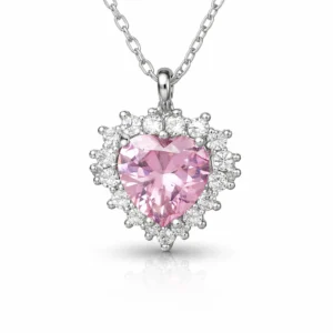 Gümüş Pembe Taşlı Kalp Kadın Kolye