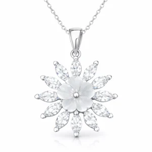 Gümüş Beyaz Manolya Çiçeği Kadın Kolye