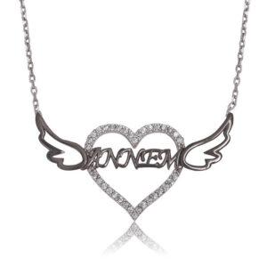 Gümüş Annem Yazılı Kalp Bayan Kolye