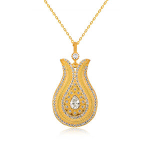 Gümüş Damla Taşlı Lale Bayan Kolye