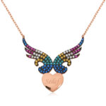 Gümüş Kişiye Özel İsimli Kanatlı Kalp Bayan Kolye