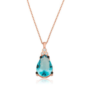 Gümüş Mavi Topaz Damla Bayan Kolye