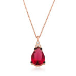 Gümüş Kırmızı Topaz Damla Kolye