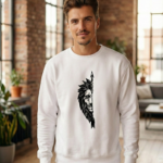 Sevgililer Günü Özel Bisiklet Yaka Aslan Baskılı Oversize Sweatshirt - Beyaz