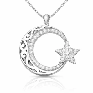 Gümüş Desenli Ay Yıldız Kadın Kolye