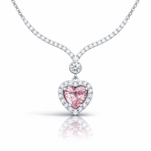 Gümüş Pembe Zirkon Taşlı Kalp Kadın Kolye